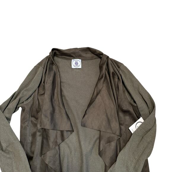 Muche et Muchette tan ultra suede soft knit fringes waterfall cardigan medium - Picture 3 of 6